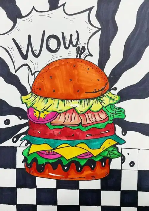 创意线描  #儿童画  #汉堡