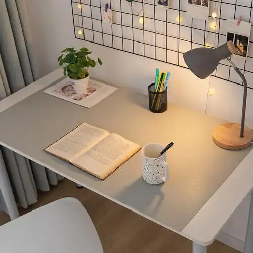 纯色皮革书桌桌垫免洗pvc网红ins风宿舍餐学生写字台桌布浅灰色5080cm