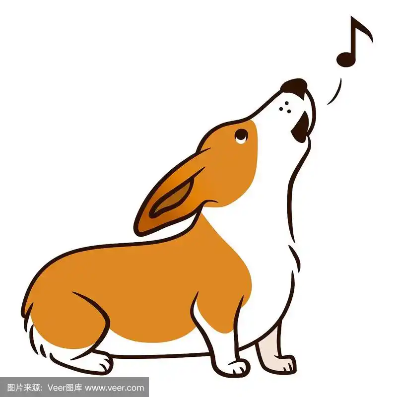 嚎叫柯基犬矢量卡通插图.