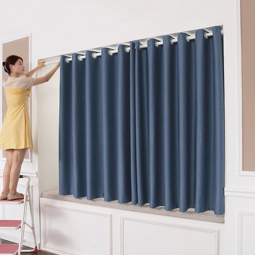 全遮光窗帘免打孔安装伸缩杆宿舍学生卧室防晒出租房简易遮阳布