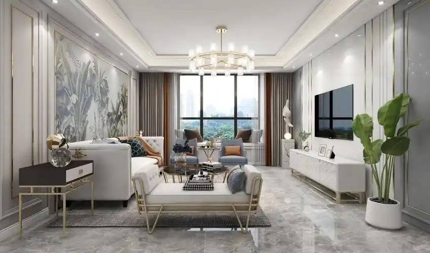 现代简约120m2100平美式轻奢装修效果图-装修设计方案-酷家乐3d云设计