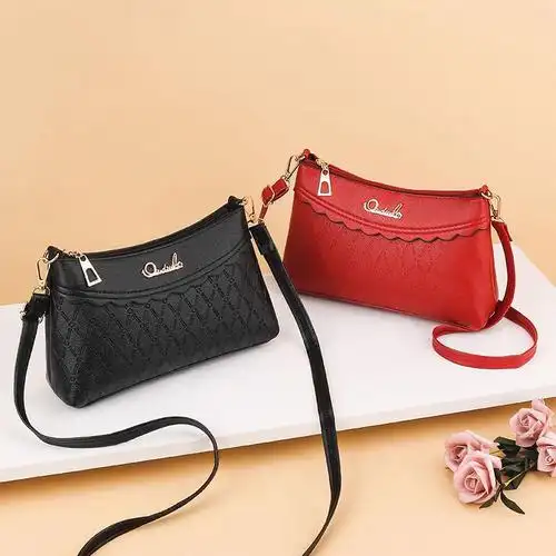 小包包女包斜挎包女士包包韩版百搭单肩包中年女士皮包妈妈挎包黑色