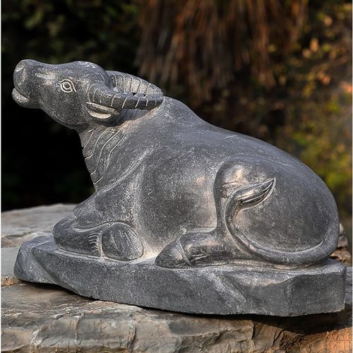 奥琅石苑石雕水牛摆件石头卧牛青石生肖招财装饰圆雕家居客厅摆件旺