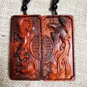 印度小叶紫檀高油密老料雕刻龙凤情侣挂件佩戴件一对