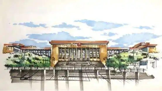 学院黄泽辉同学创作的人民大会堂手绘