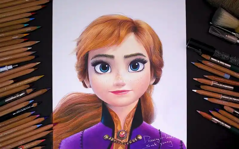 用彩铅手绘还原俏皮可爱小安娜!