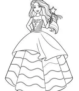拿着星星魔法棒的芭比娃娃公主填色图片大全