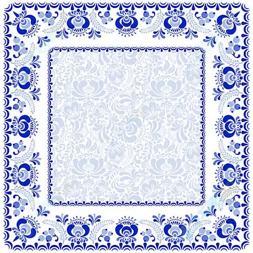美丽蓝色青花瓷边框背景矢量素材下载