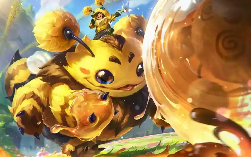 英雄联盟:小蜜蜂-努努皮肤预览,w推出个黄金蜜蜂球!