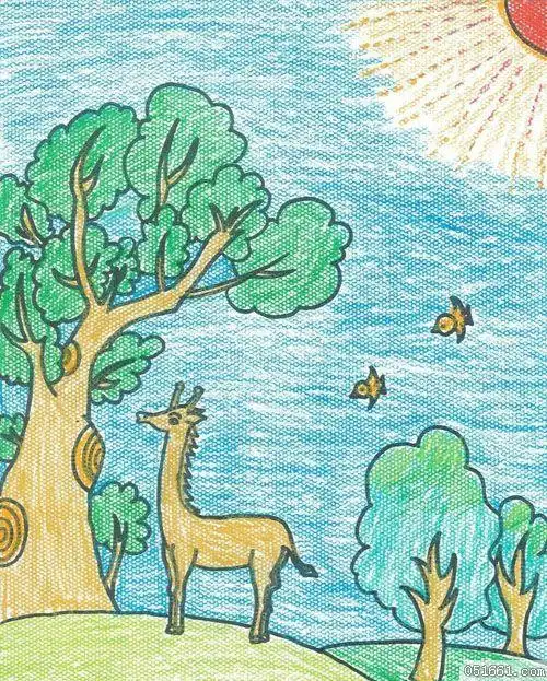 森林里的长颈鹿 获奖儿童画水彩画_儿童画的作品图片观赏