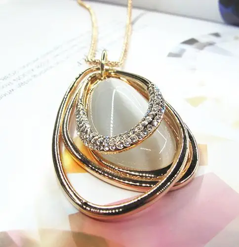 韩娜淑韩版宝贝 合金镶透明猫眼 电镀真金 长款毛衣链