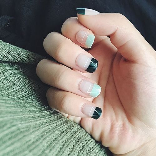 法式墨绿三角短款美甲贴片指甲片假指甲成品穿戴美甲指尖魔盒