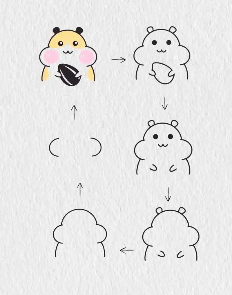 超简单吃瓜子仓鼠简笔画~#一学就会系列 #简笔画 #亲子简笔 - 抖音