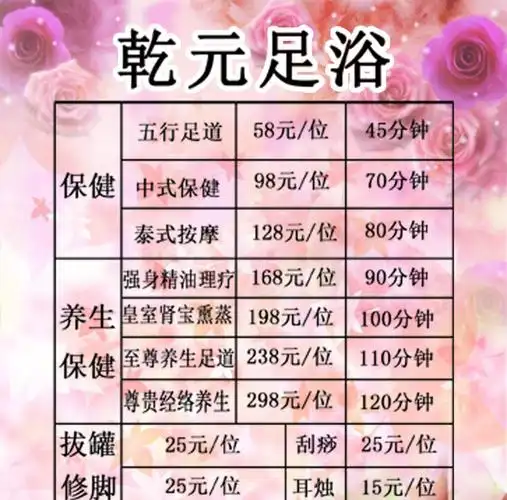 养生保健足浴价格表