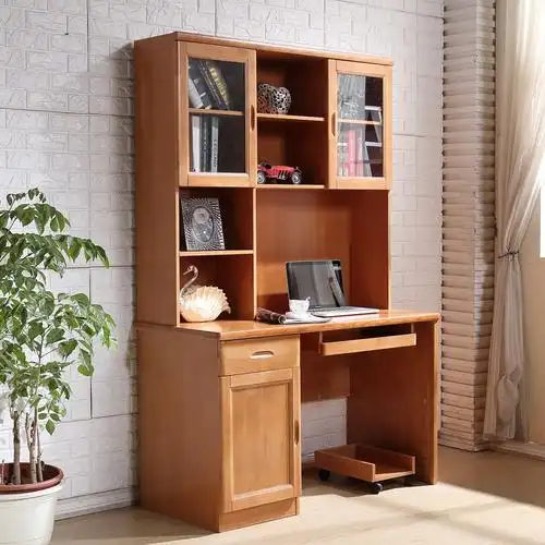 实木连体书桌柜中学初中生家用一米2单人写字台式电脑桌柜子一体