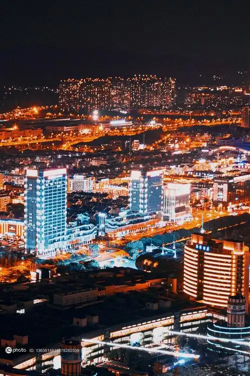 独家中国义乌国际商贸城夜景香格里拉高楼大厦现代霓虹灯