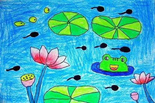少儿书画作品-《夏日里的池塘》/儿童书画作品《夏日里的池塘》欣赏