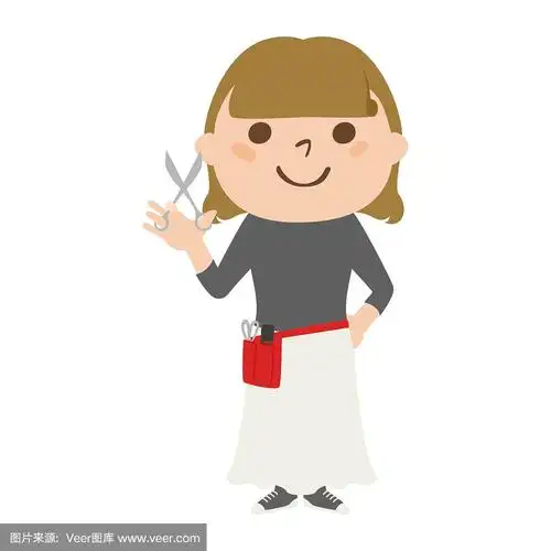 插图的理发师的一个女人工作与微笑.