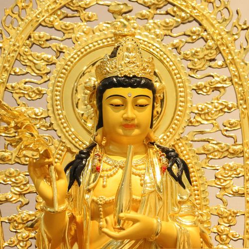 菩萨纯铜贴金西方三圣阿弥陀佛观音大势佛像供奉摆件