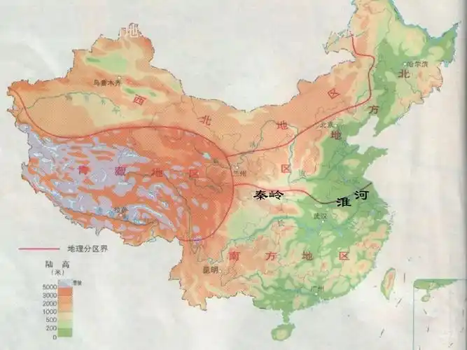 地图,指出南方和北方的分界线,区 分南方和江南的地理范围,找出南北方