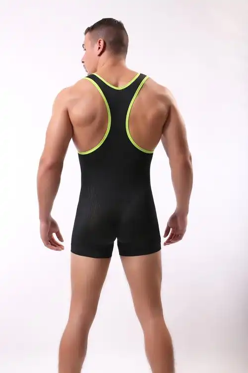 打底吊带螺纹内衣连体凸囊袋大码性感男士平角塑身连体衣