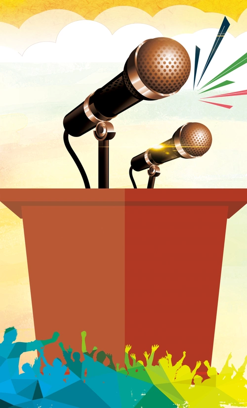 手绘扁平主持人培训班海报背景素材