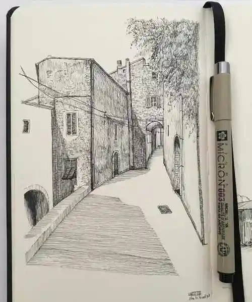 城市素描速写,纯线条也能有这样的美感,到处都是风景