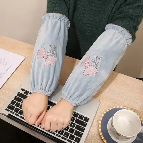 冬季长款绒布套袖 女士通用办公工作袖套防污护袖 家用防脏袖筒