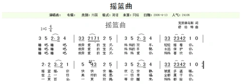 谁有贺喜格老师的《摇篮曲》曲谱 简谱五线谱都行