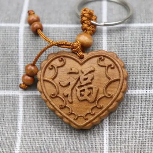 桃木吊坠挂件包挂件牌子箴言六字木雕木质辟邪钥匙扣