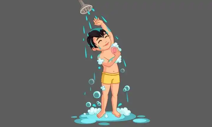 正在洗澡淋浴的卡通小男孩图片免抠矢量素材