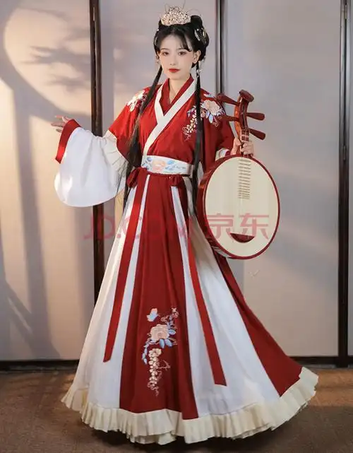 卡辑汉服女正版晋制交领半袖齐腰襦裙中国风古装成人古风仙气 红色