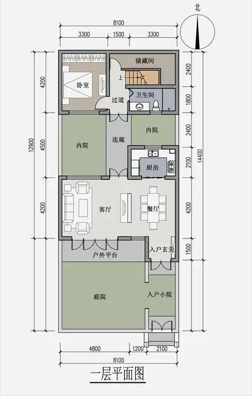 农村宅基地窄长不用慌,这套8x14米合院户型,紧贴邻房也能建.