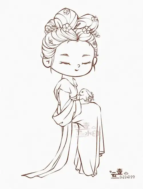 30天人体打卡挑战day 13|q版古装人物线稿