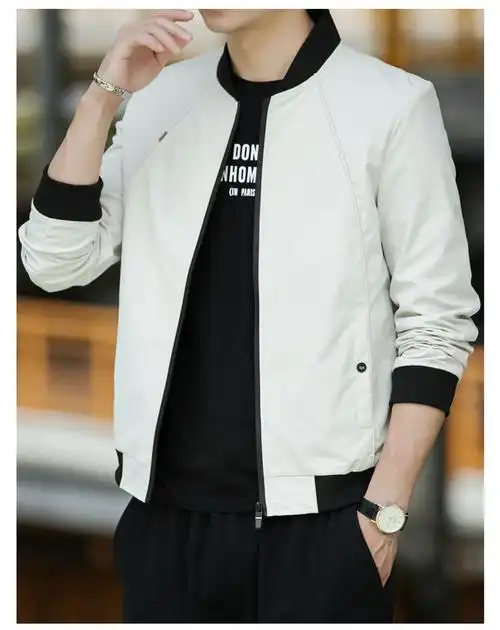 男士外套2020新款春季男装薄夹克帅气成熟稳重棒球休闲春装上衣服 米