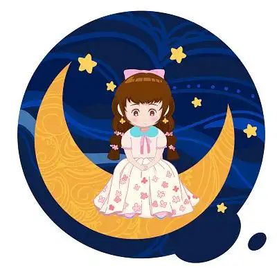 自闭症女孩坐在月亮上看星星 psd素材世界自闭症日