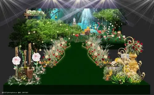 森系婚礼舞台 婚礼效果图 大树婚礼效果图 舞台效果图 火烈鸟