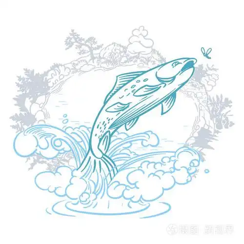 鳟鱼跳出水插画-正版商用图片0wl88l-摄图新视界