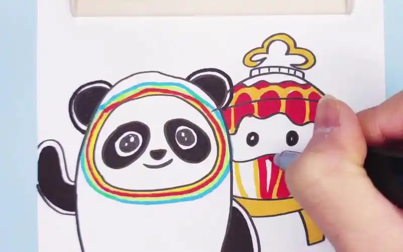 简笔画冰墩墩和雪容融