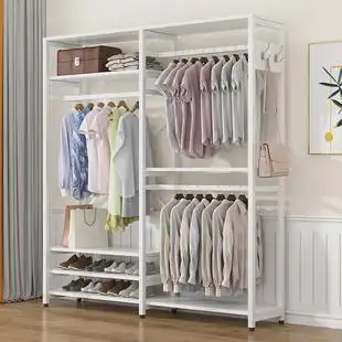 卧室挂衣架家用租房开放式 衣柜简约双层落地衣帽间多功能置物架