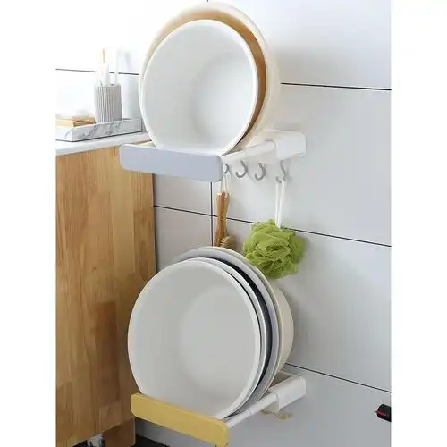 黄色免打孔脸盆架卫生间厕所盆子收纳架浴室壁挂放脸盆挂钩挂盆置物架