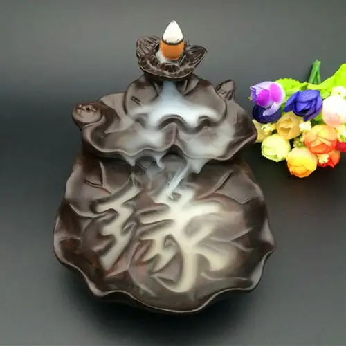 厂家直销黑檀步步生莲莲花缘字倒流香香炉木质工艺品香道用具批发