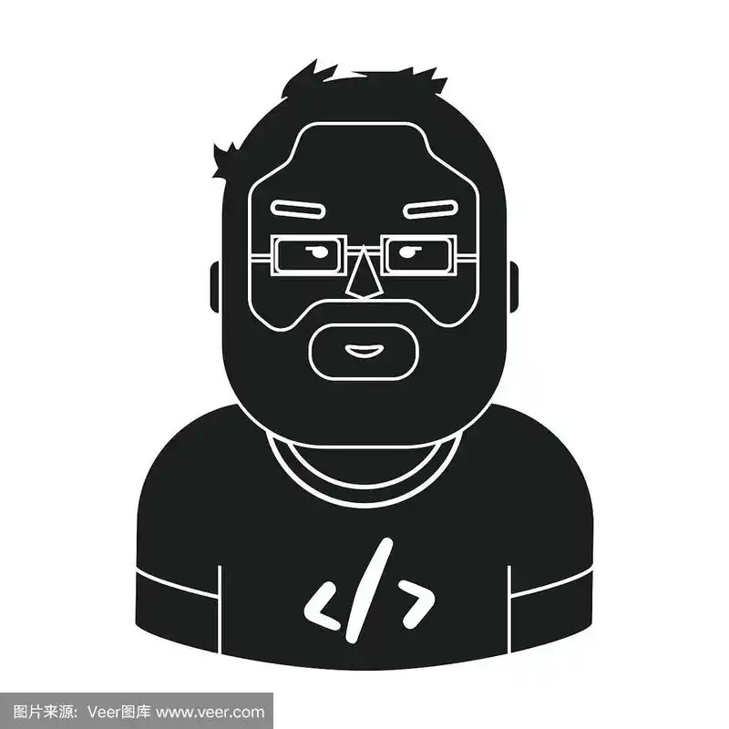 程序员图标在黑色风格孤立的白色背景.不同行业的人符号股票矢量插图.