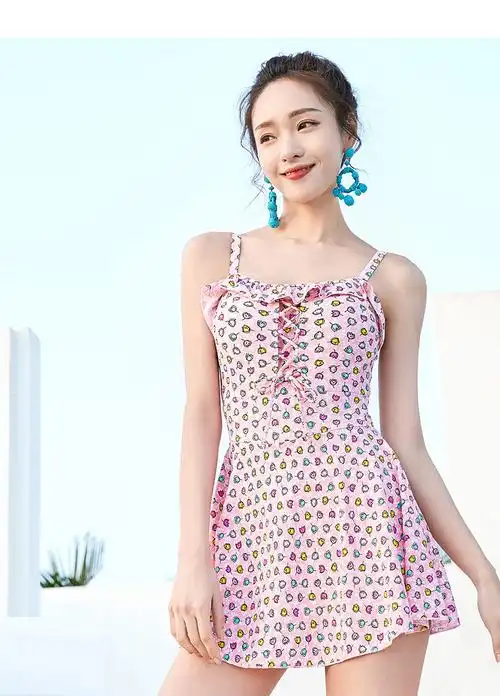采菲 泳衣女韩版吊带遮肚显瘦少女温泉露背连体裙游泳衣_蒂言服饰有限
