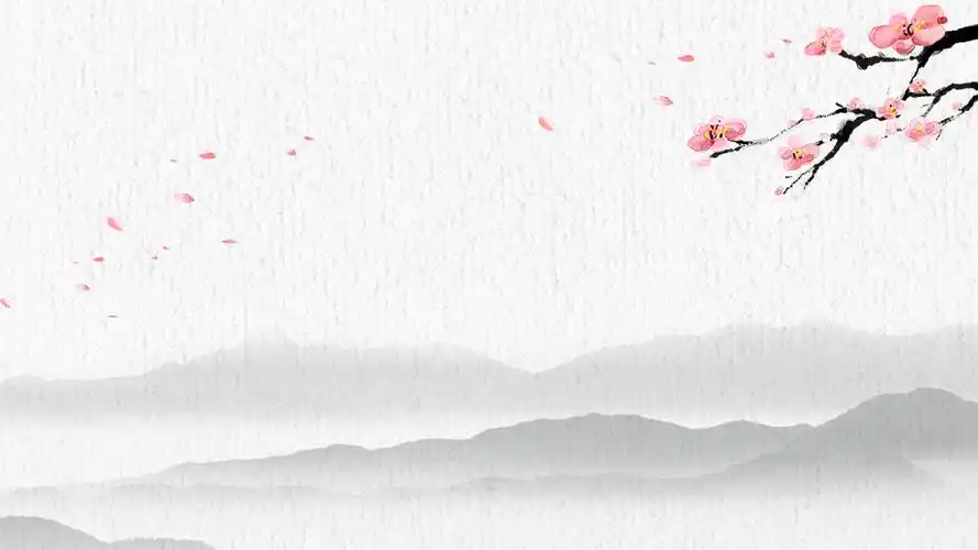 枝头桃花水墨山川褶皱怀旧纸张中国风高清背景(6张),ppt图片 - 51ppt