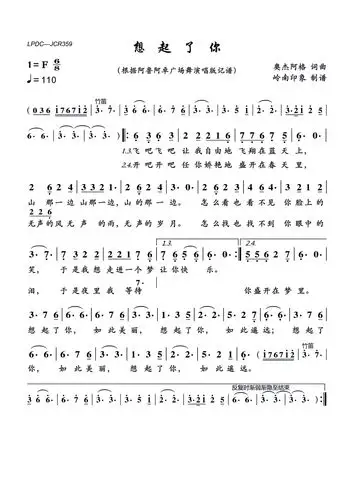 《想起了你》歌词歌谱-明明简谱网