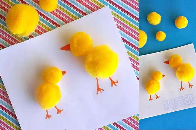 幼儿园简单手工制作小动物毛绒球小鸡步骤图解