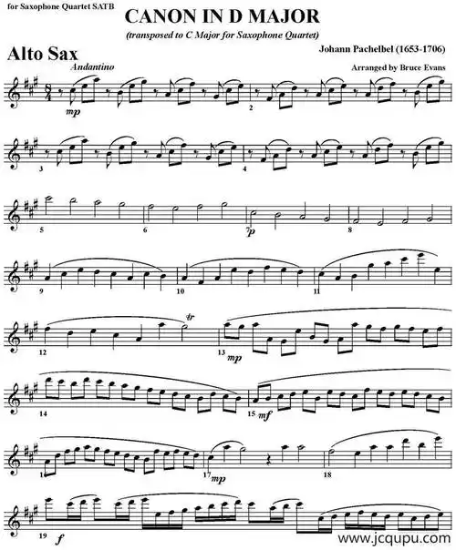 canon in d major(四重奏·中音萨克斯分谱)简谱
