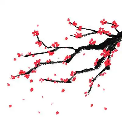 古风梅花元素腊梅梅枝红色水墨国画png素材