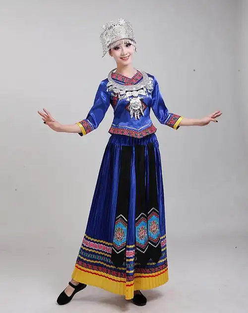 新苗族服装苗族女彝族土家族舞蹈服长款百褶裙云南少数民族演出服淘宝